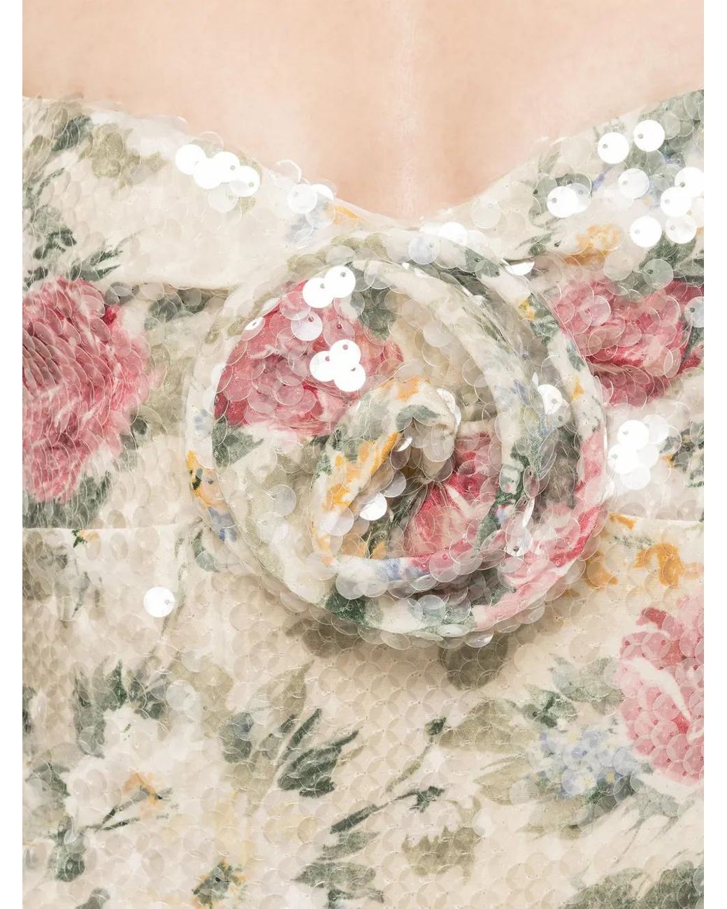 Nissa White Floral Appliqué Sequin Maxi Dress