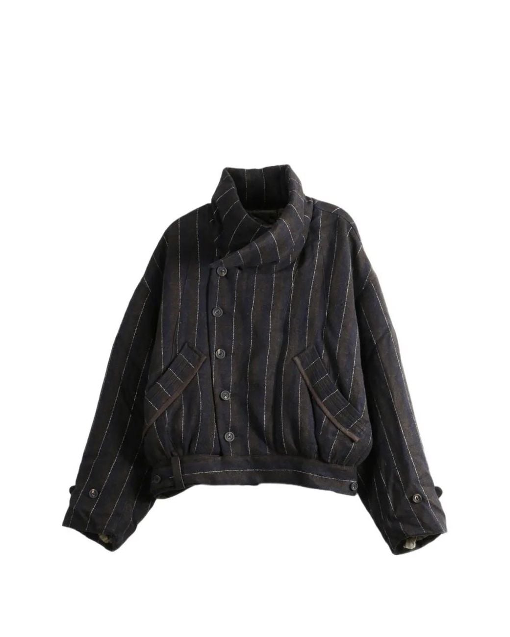Ziggy Chen Black Pinstripe-Pattern High-Neck Jacket for men