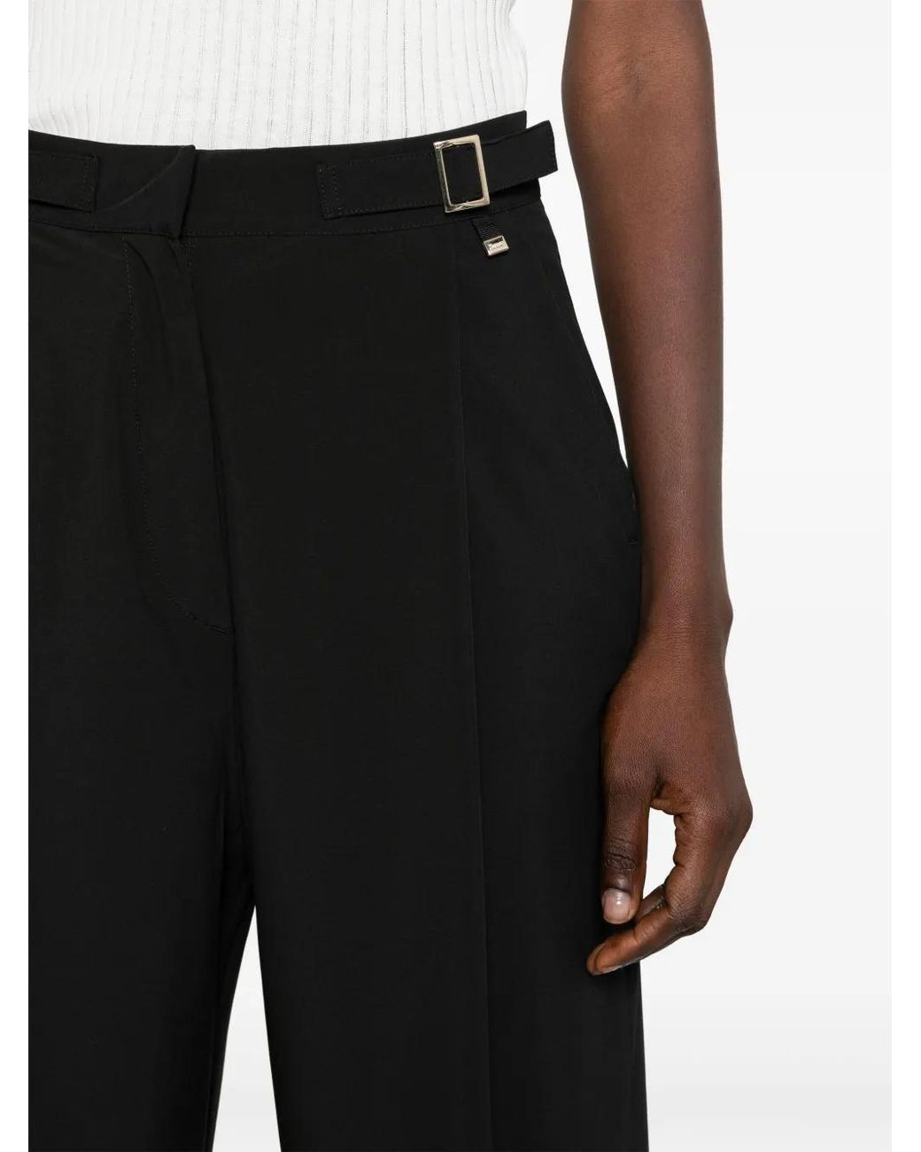 Herno Black Buckle-Detailed Straight Trousers