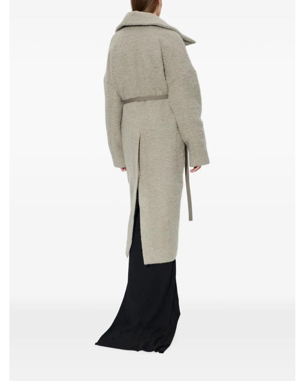 Rick Owens White Manteau Ceinturé À Col Oversize