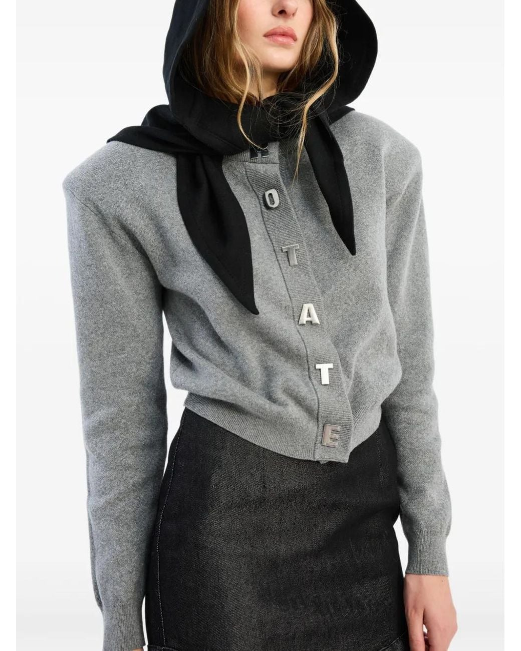 ROTATE BIRGER CHRISTENSEN Gray Letter Cardigan aus festem Strick