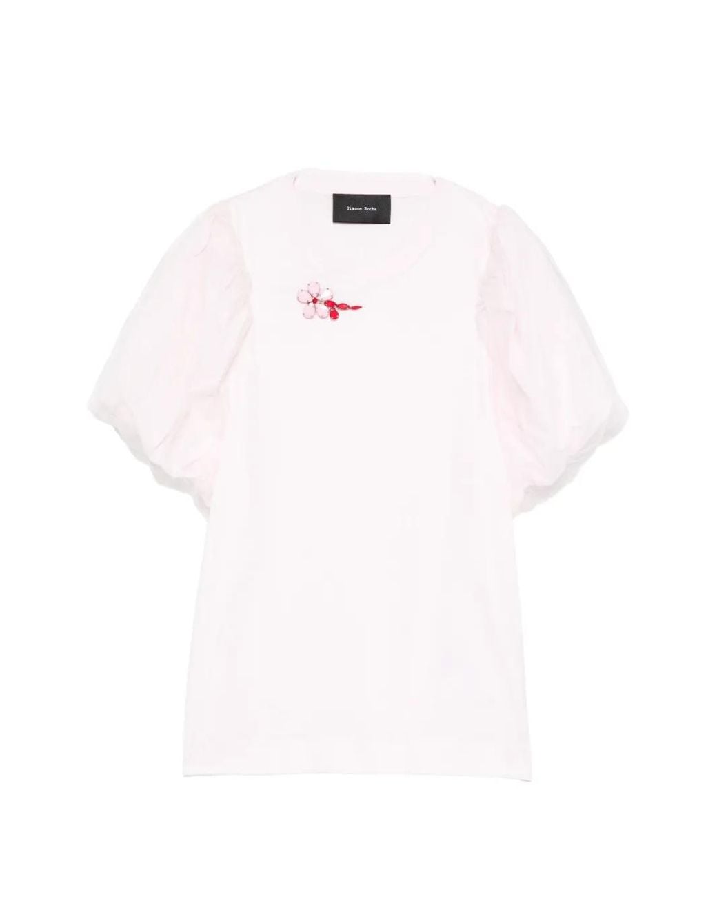 Simone Rocha White Puff-Sleeve Flower T-Shirt