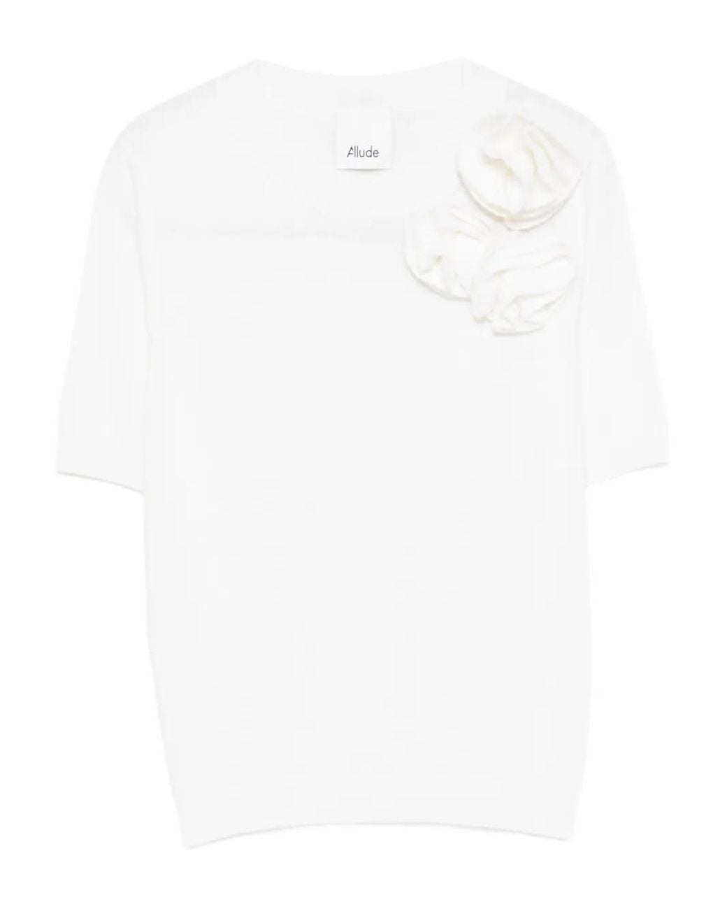 Allude White Flower-Appliqué T-Shirt