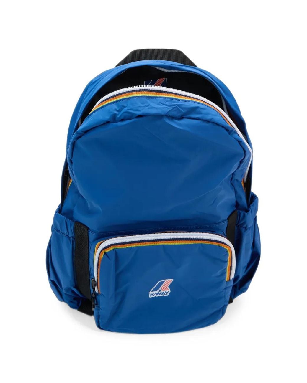 K-Way Blue Striped-Zip Logo-Patch Backpack for men