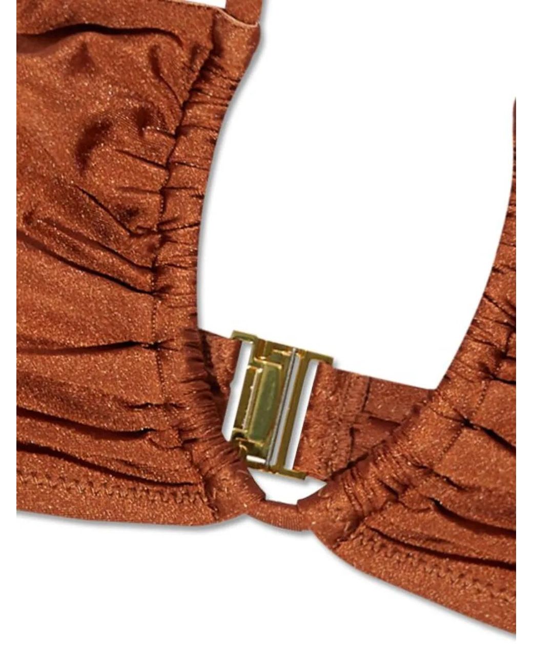 Ganni Brown Metallic-Threading Bikini Top