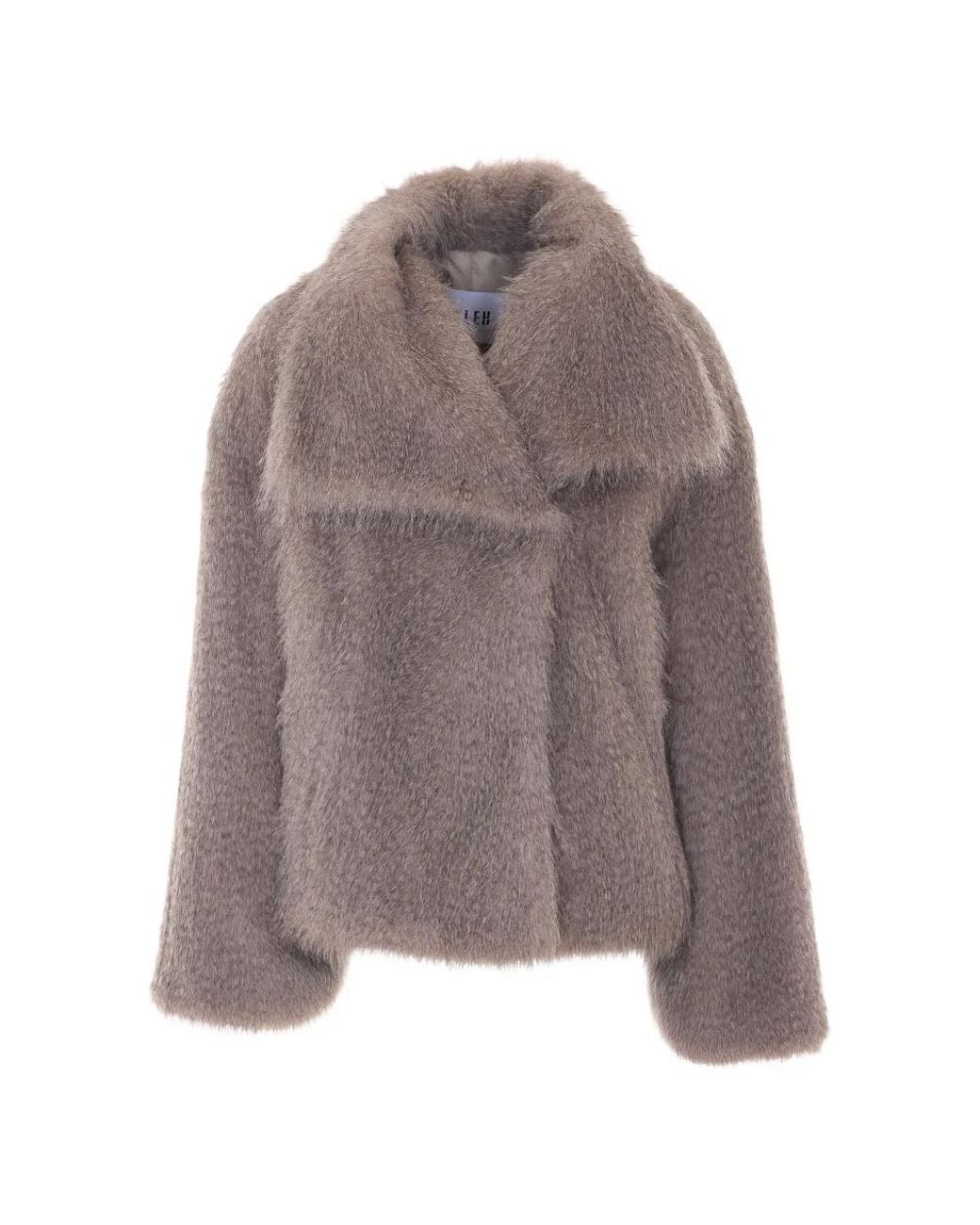 ELEH Brown Fuzzy-Texture Oversized-Collar Jacket