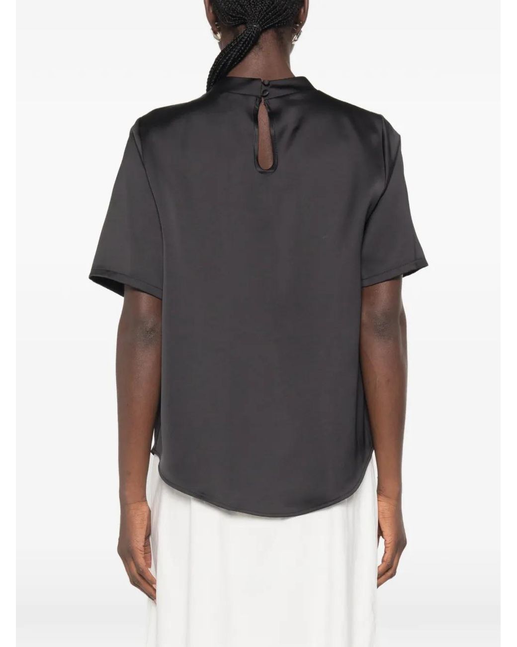 Imperial Black Satin-Finish Short-Sleeve Blouse