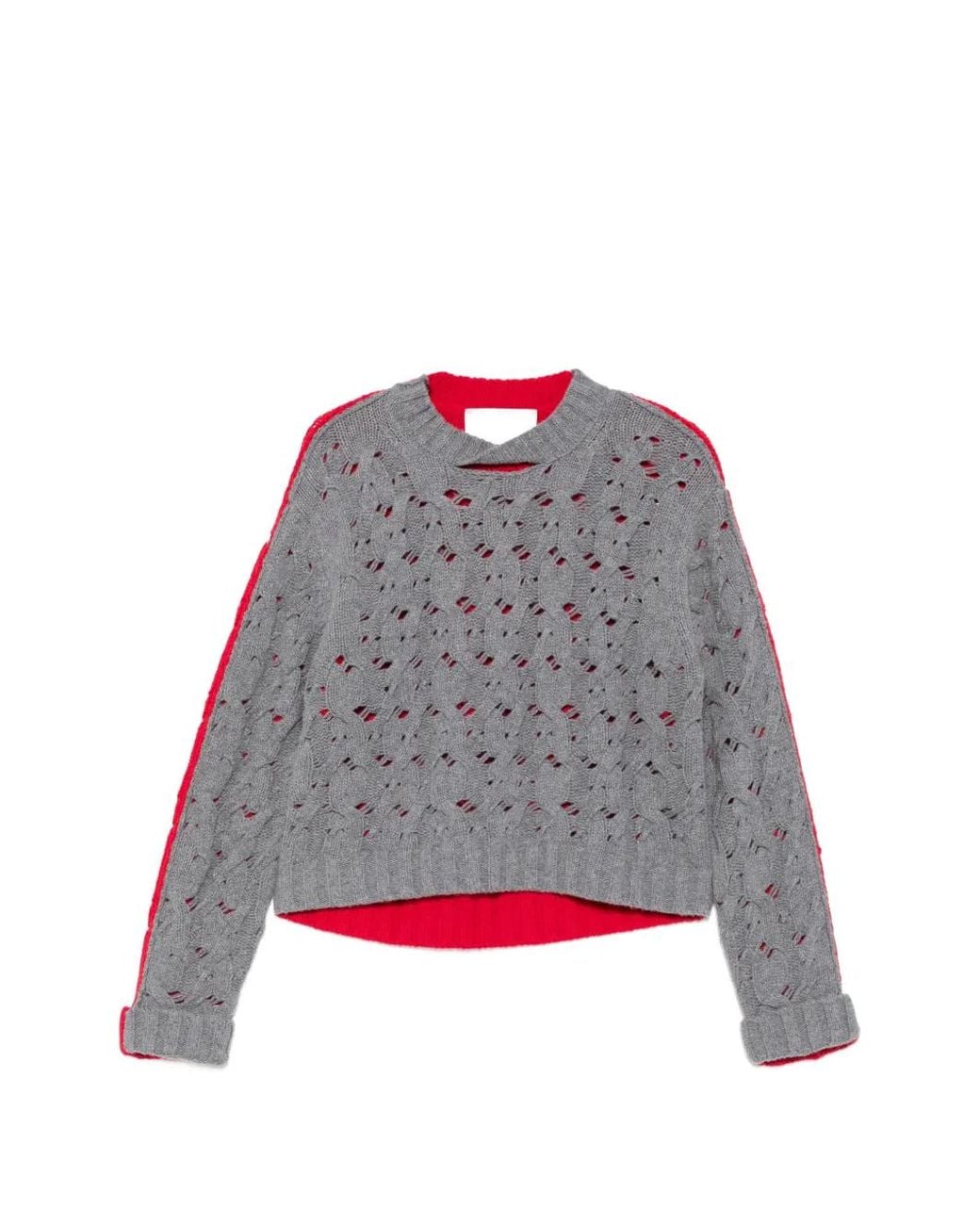 Circus Hotel Gray Cable-Knit Distressed Sweater