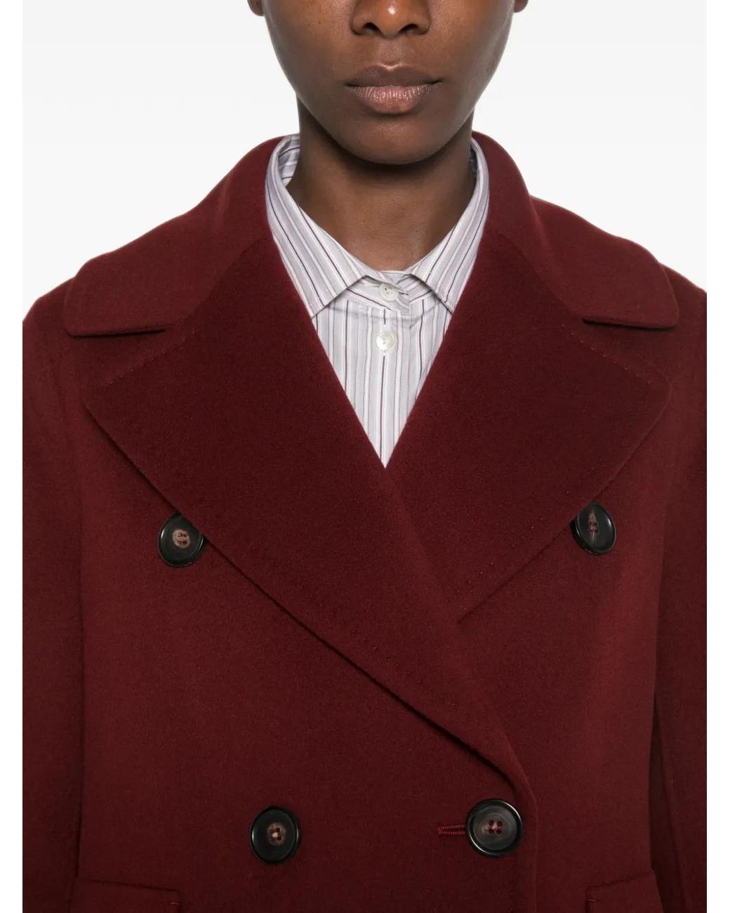 Max Mara Red Double-Breasted Virgin-Wool Coat