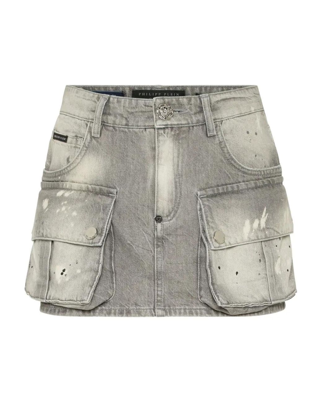 Philipp Plein Gray Denim Cargo Mini Skirt