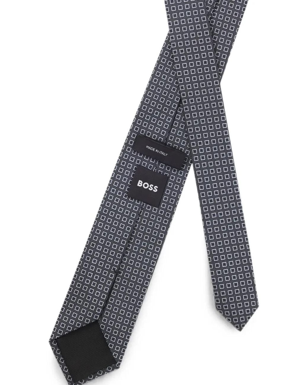 Boss White Geometric-Pattern Silk Tie for men