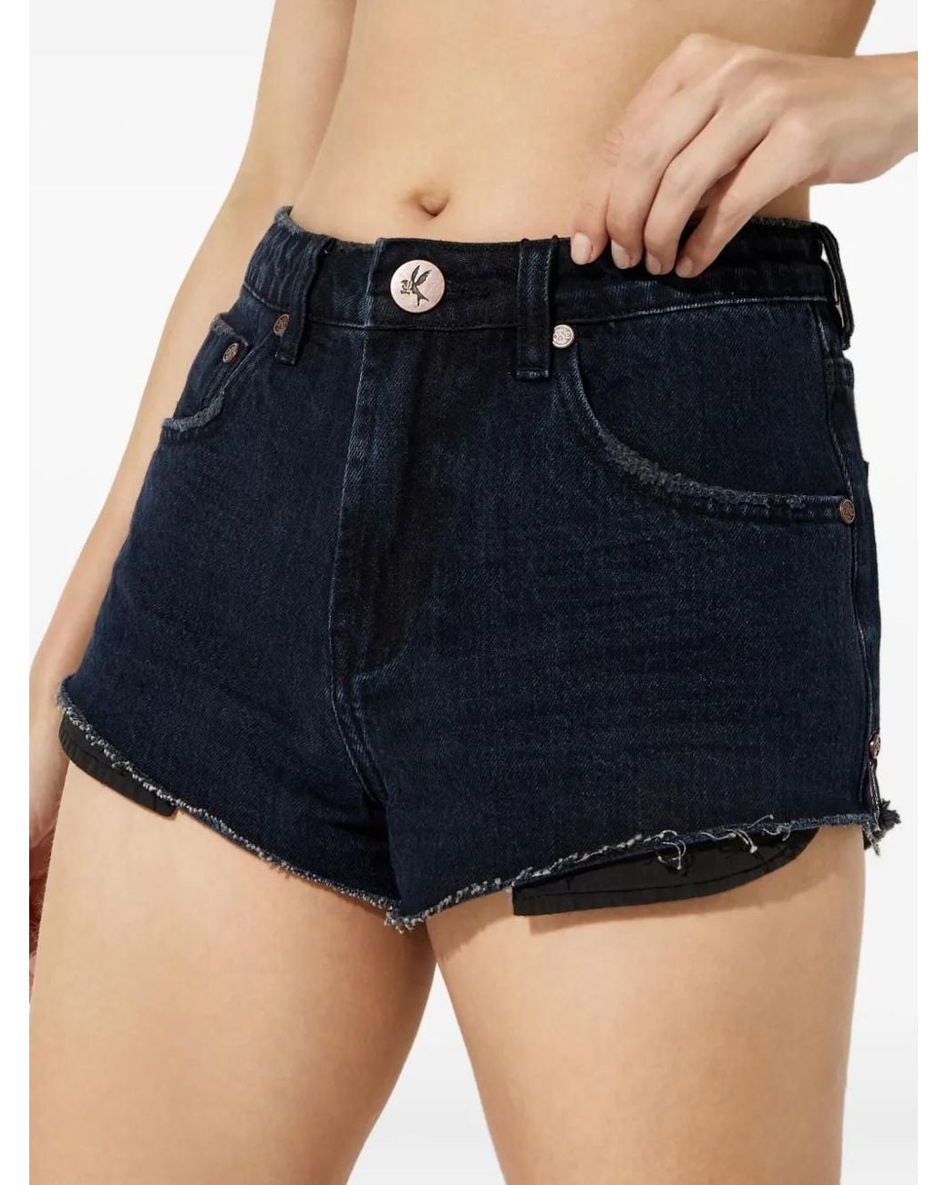 One Teaspoon Blue The One Raw-Edge Shorts