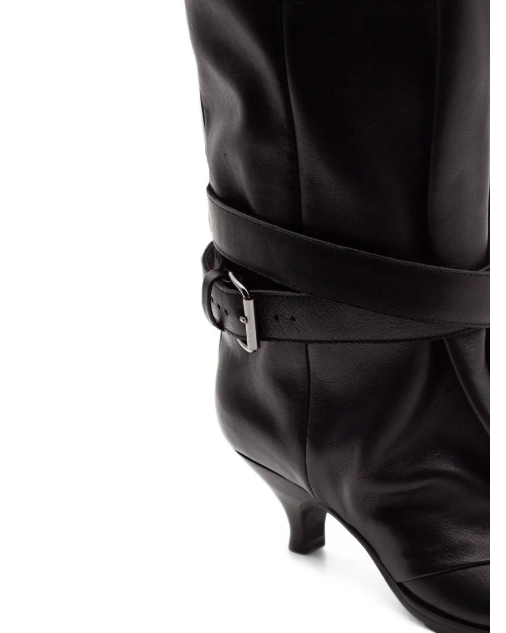 Elena Iachi Black Buckle-Strap Pointed-Toe Boots