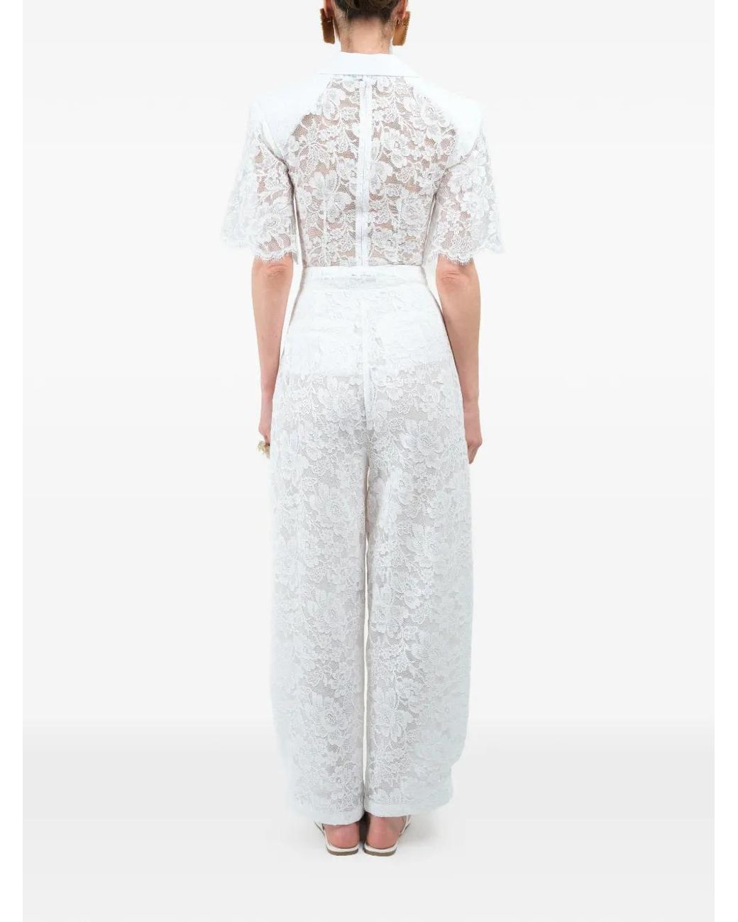 ROWEN ROSE White Lace Short-Sleeves Polo Shirt