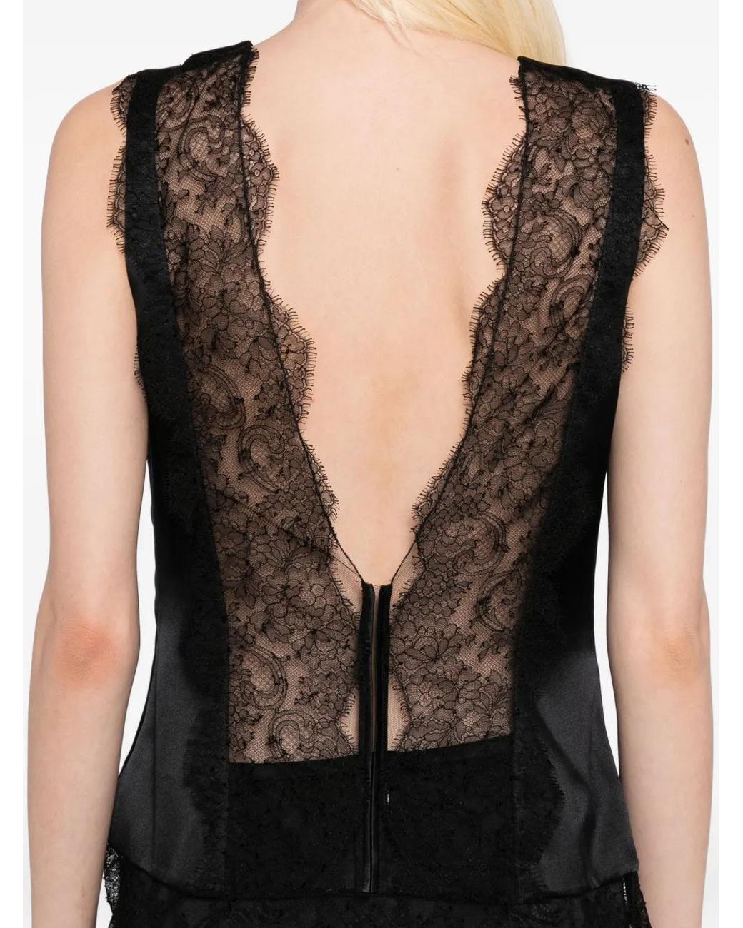 Tom Ford Black Lace-Trimmed Satin Top