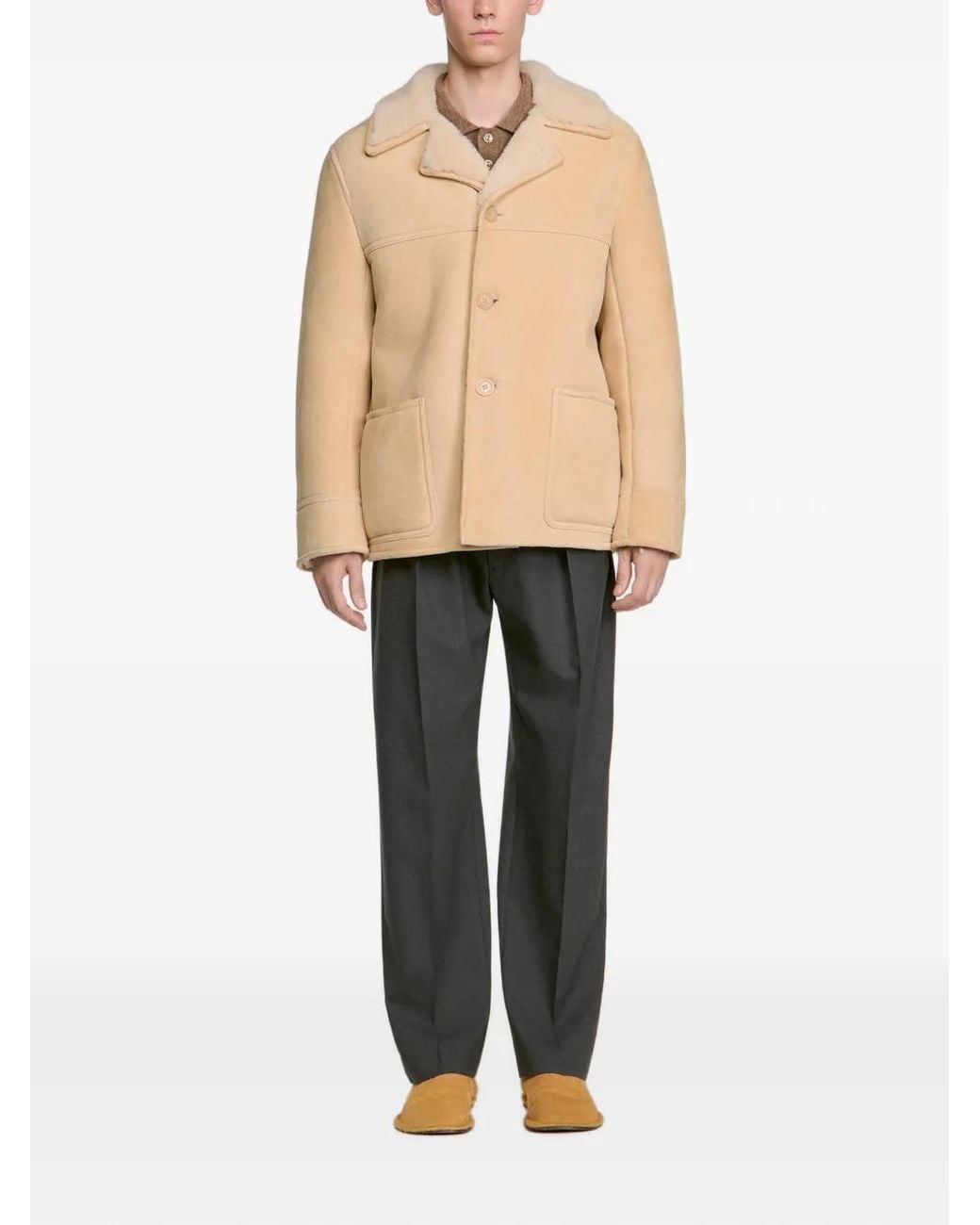 Sandro Natural Shearling Leather Jacket for men