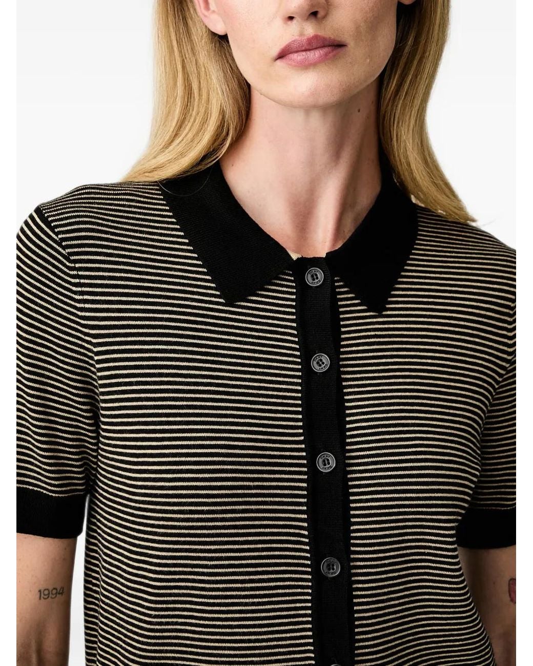 DKNY Black Striped Short-Sleeved Cardigan