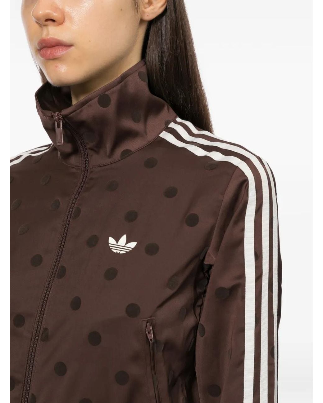 Adidas Brown Satin Polka-Dots Tt Track Jacket
