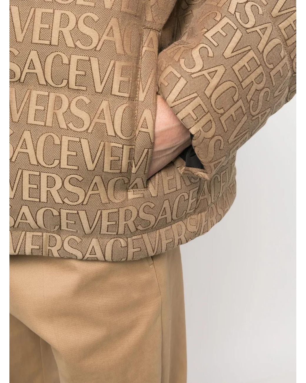 Versace Natural Jacquard Logo Pattern Down Jacket for men