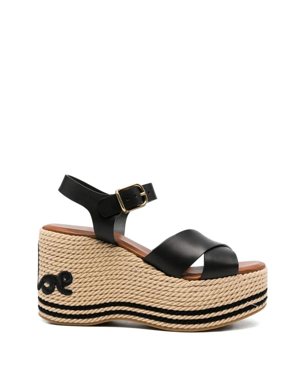 Chloé Black Sand Wedge Sandals