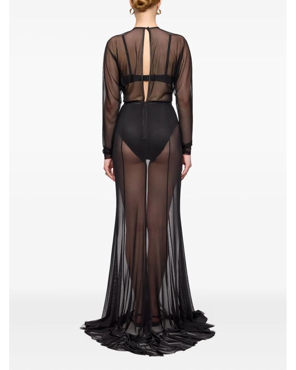 V:PM ATELIER Gray Kosa Long-Sleeve Sheer Maxi Dress