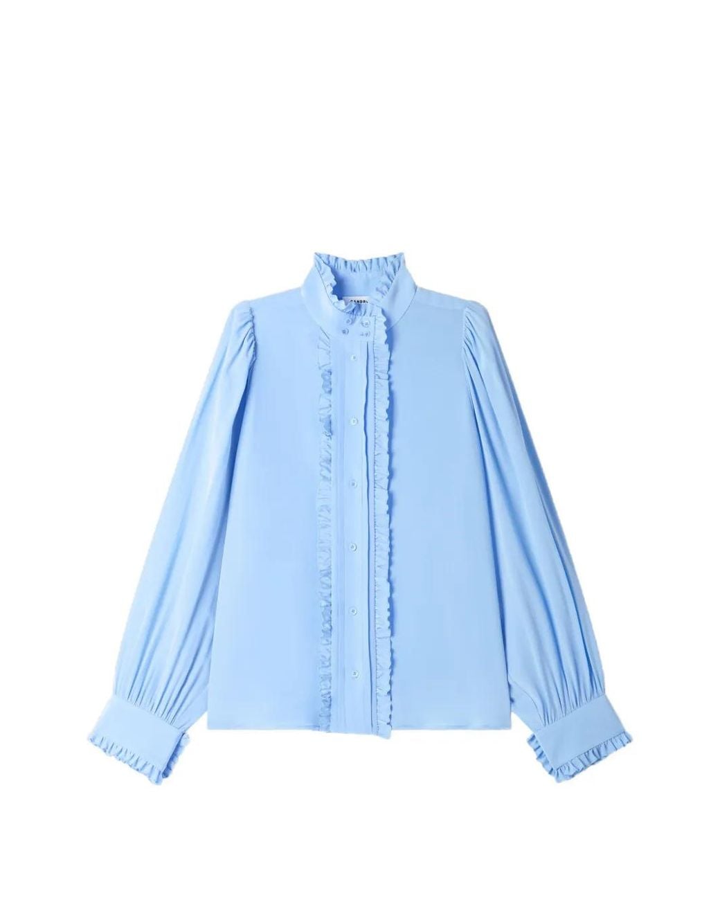 Sandro Blue Silk Shirt With Gathered Collar
