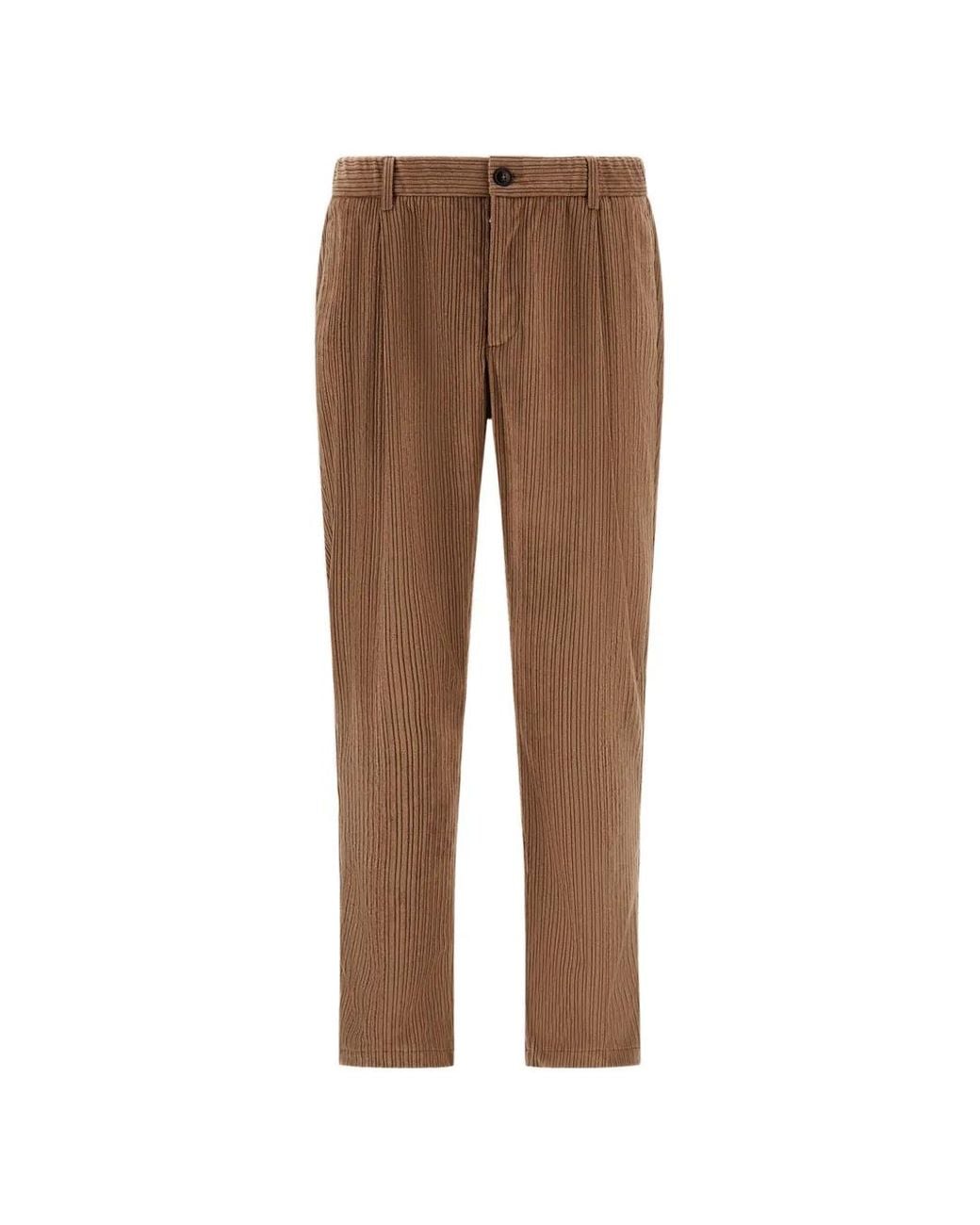 Herno Brown Corduroy Pleated Trousers for men