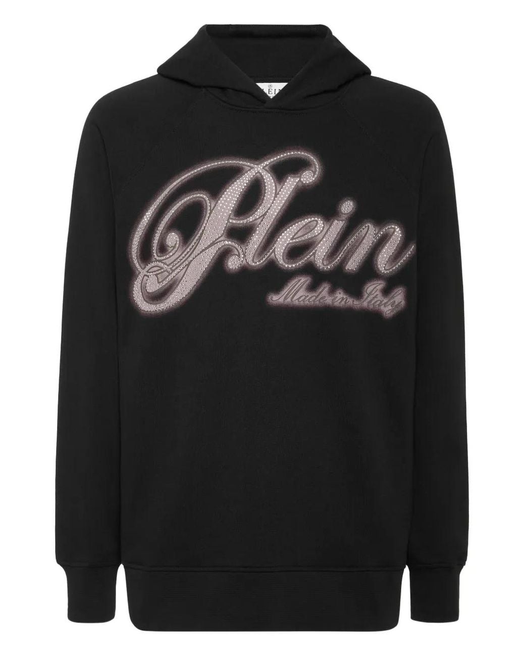 Philipp Plein Black Hoodie Basic Strass Signature for men