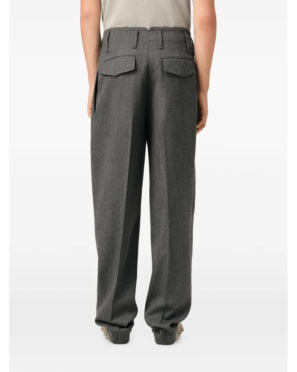 AMI Gray Two-Pleats Wool Trousers for men