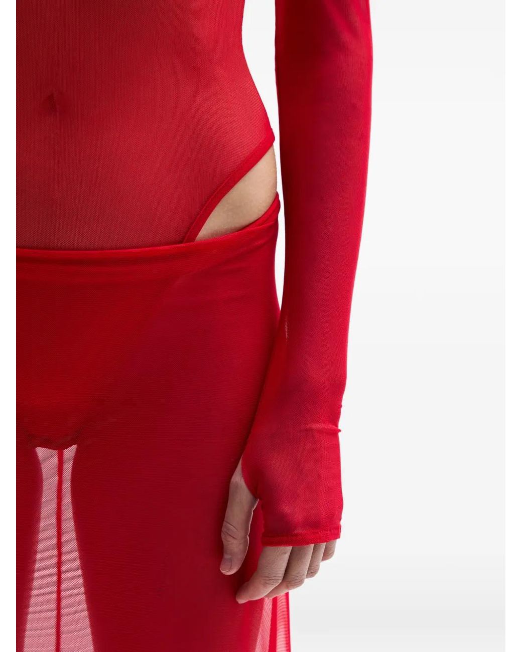 Atu Body Couture Red Cardinal Long-Sleeve High-Neck Dress