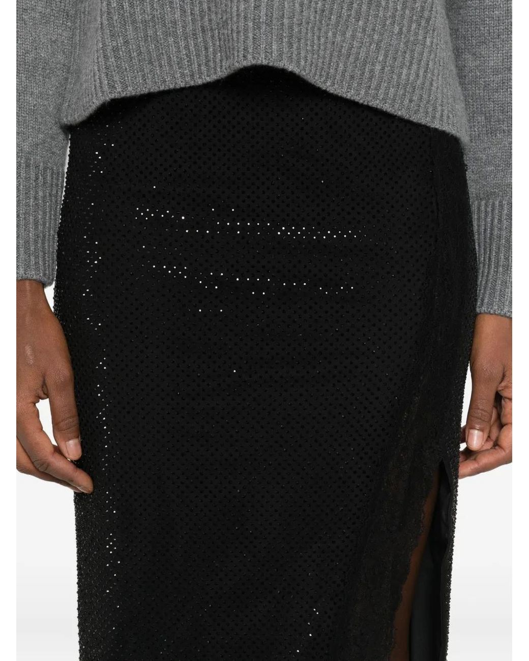 Self-Portrait Black Midi Skirt With Rhinestones