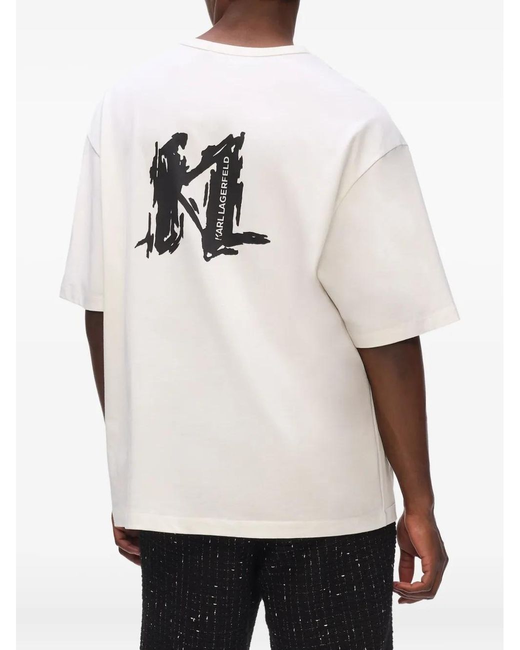 Karl Lagerfeld White Graphic-Logo T-Shirt for men