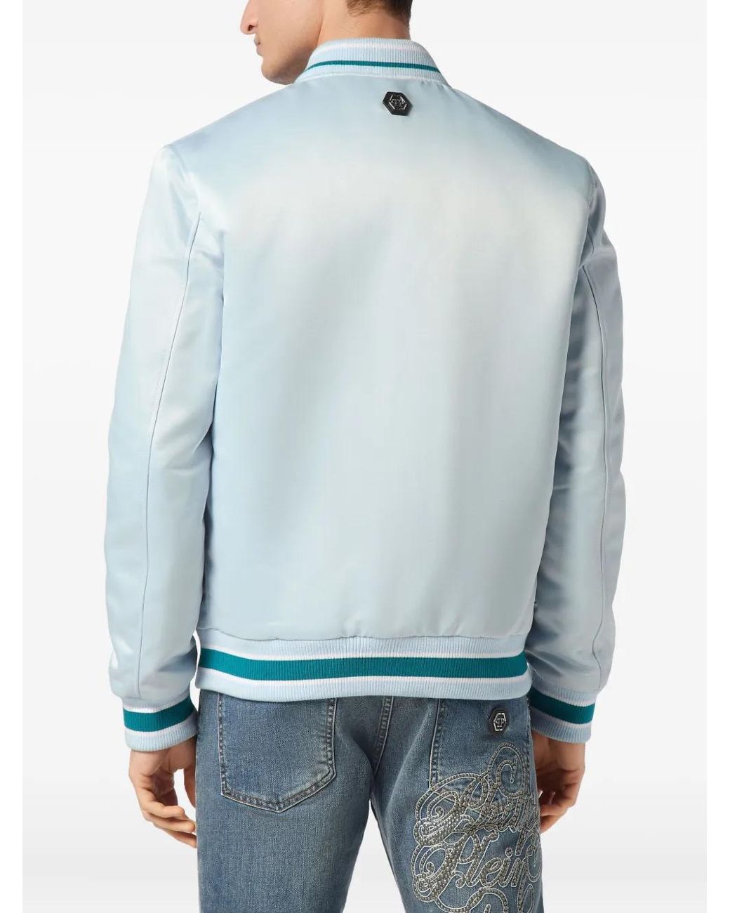 Philipp Plein Blue Satin Bomber Jacket for men
