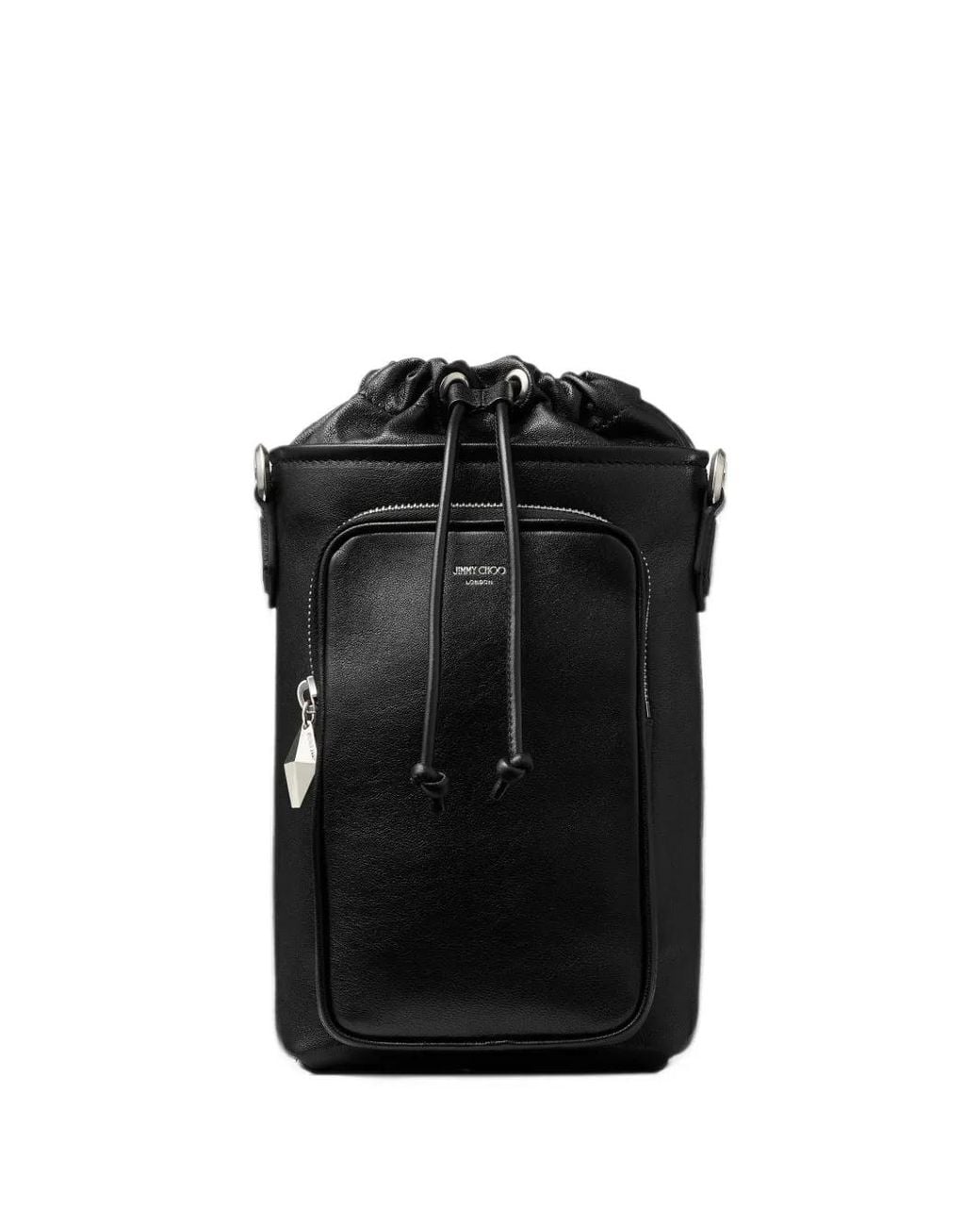 Jimmy Choo Black Medium Drawstring-Fastening Leather Messenger Bag for men