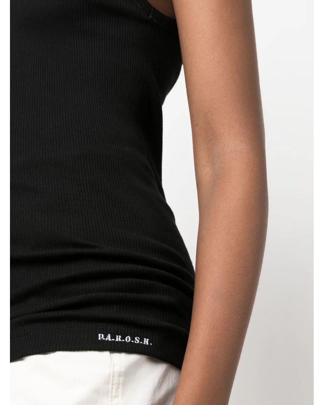 P.A.R.O.S.H. Black Ribbed Tank Top