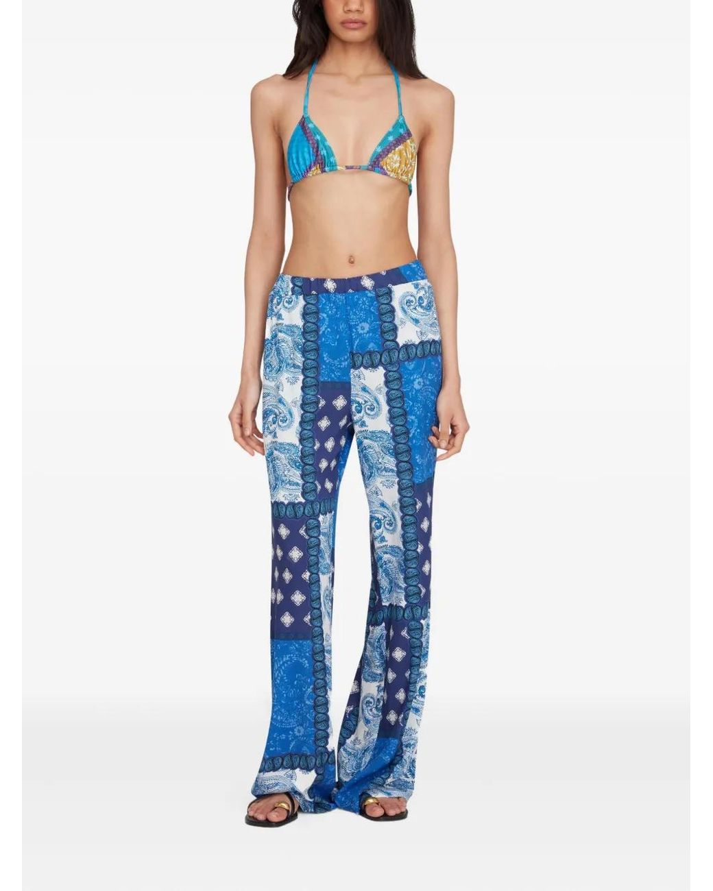 Donde Esteban Blue Patchwork-Print Trousers