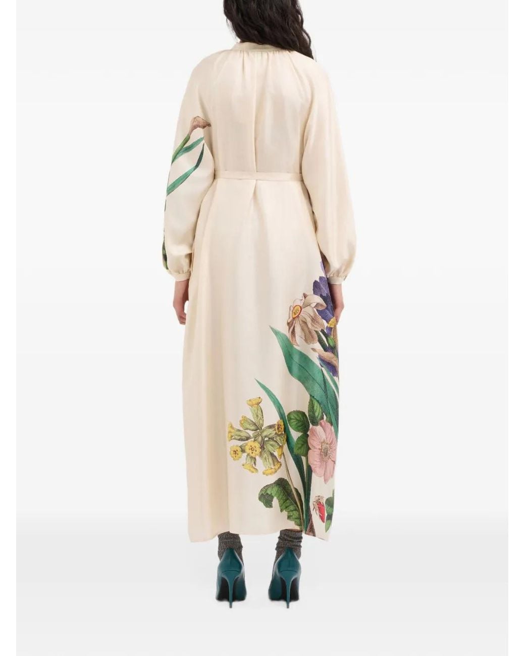 Pierre Louis Mascia White Aloe Floral-Print Silk Shirt Maxi Dress