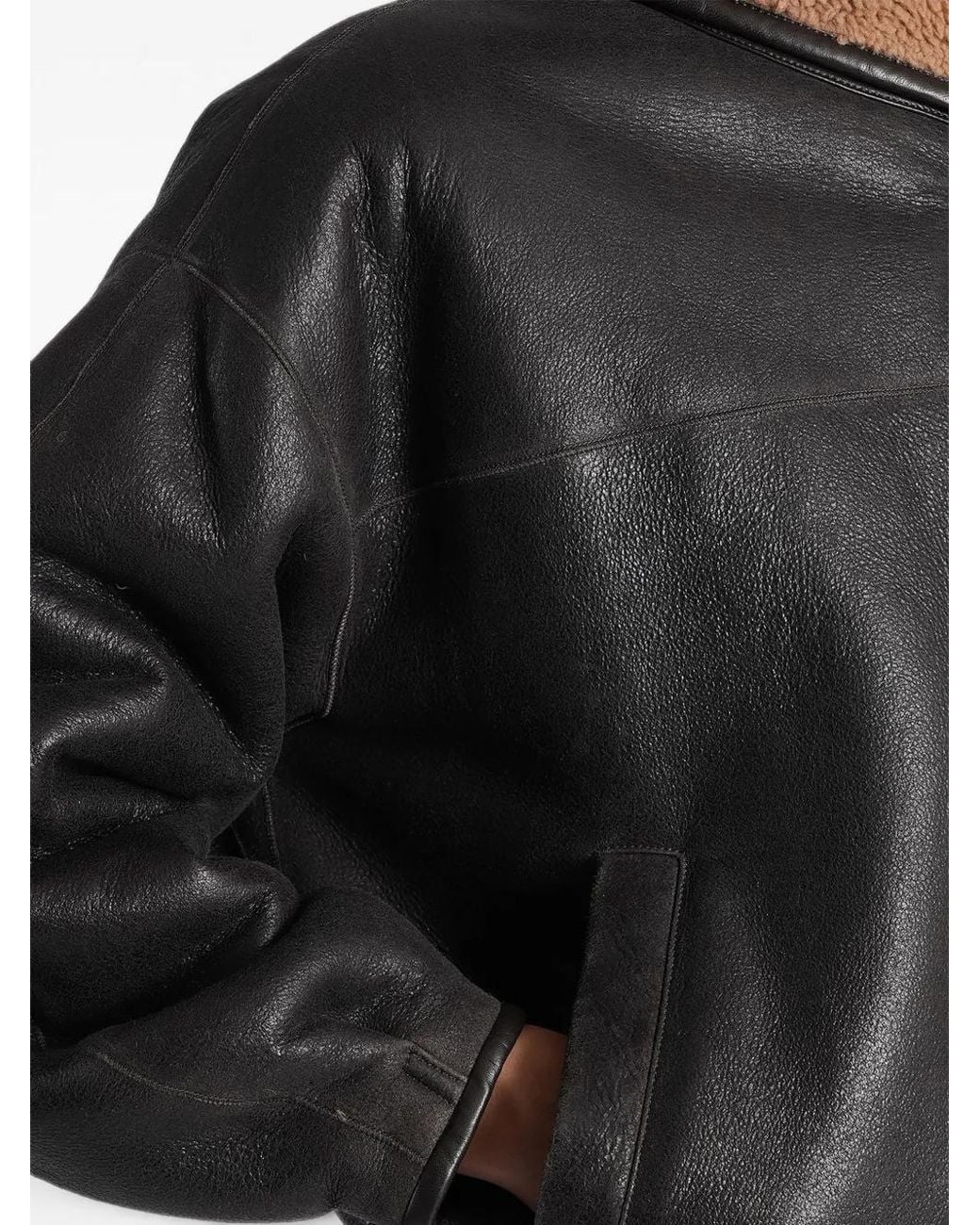 Isabel Marant Black Shearling-Collar Leather Coat