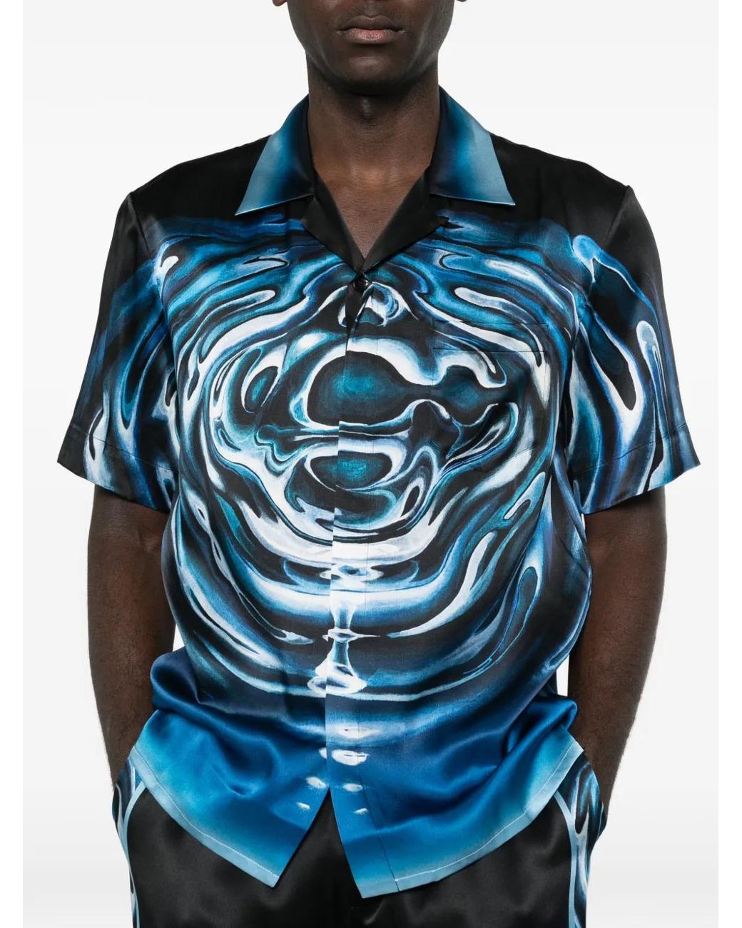 Casablanca Blue Chemise À Col Cubain Et Motif Ondes D'Eau for men