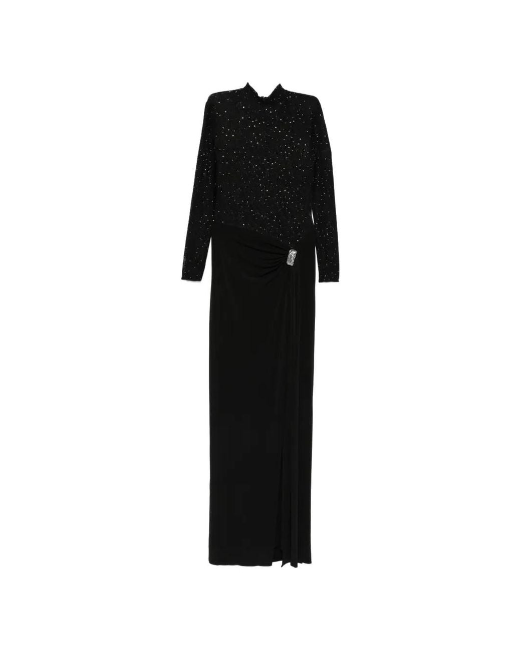 Nissa Black Crystal-Embellished Ruched Maxi Dress