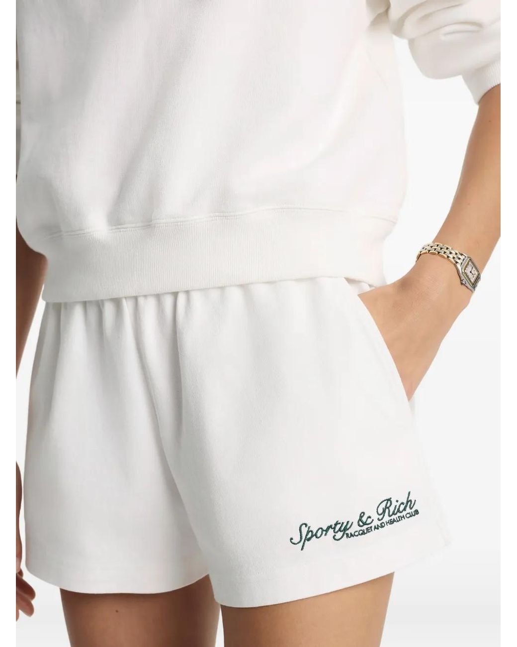 Sporty & Rich White Embroidery-Logo Elasticated Shorts