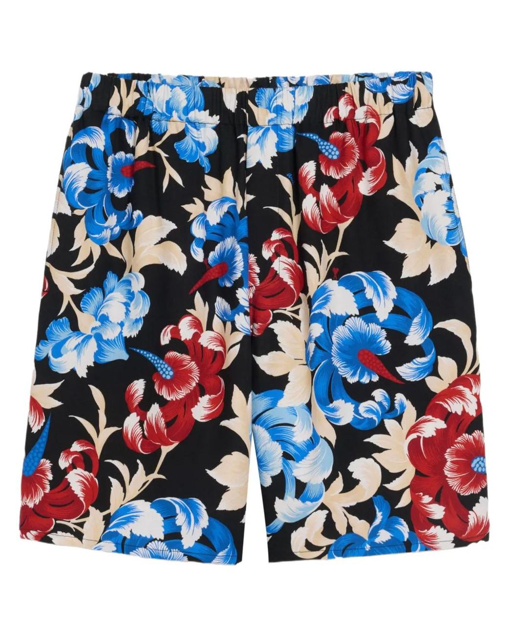 AMI Blue Floral-Print Elasticated-Waist Shorts