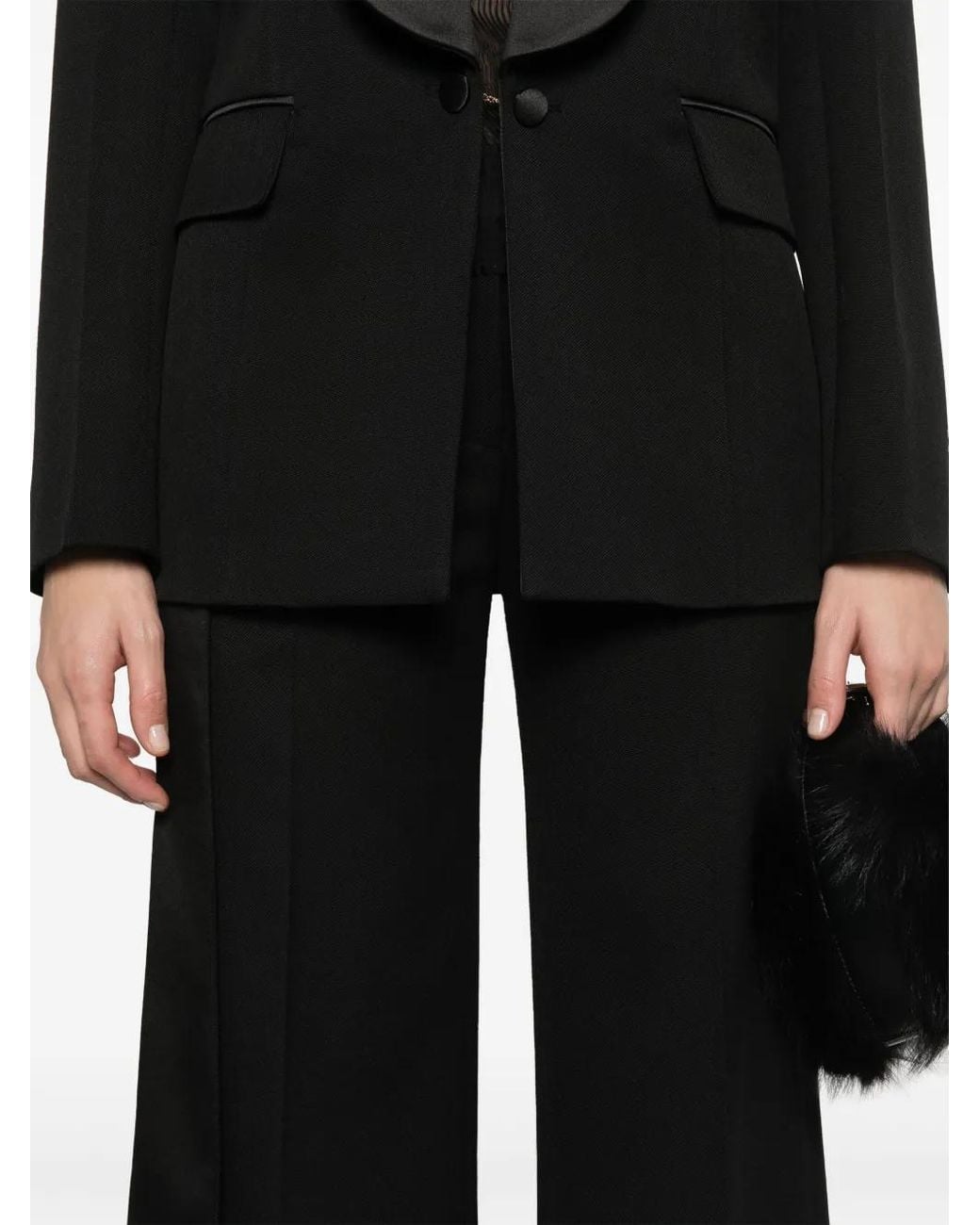 Victoria Beckham Black Satin-Waistband Tailored Trousers