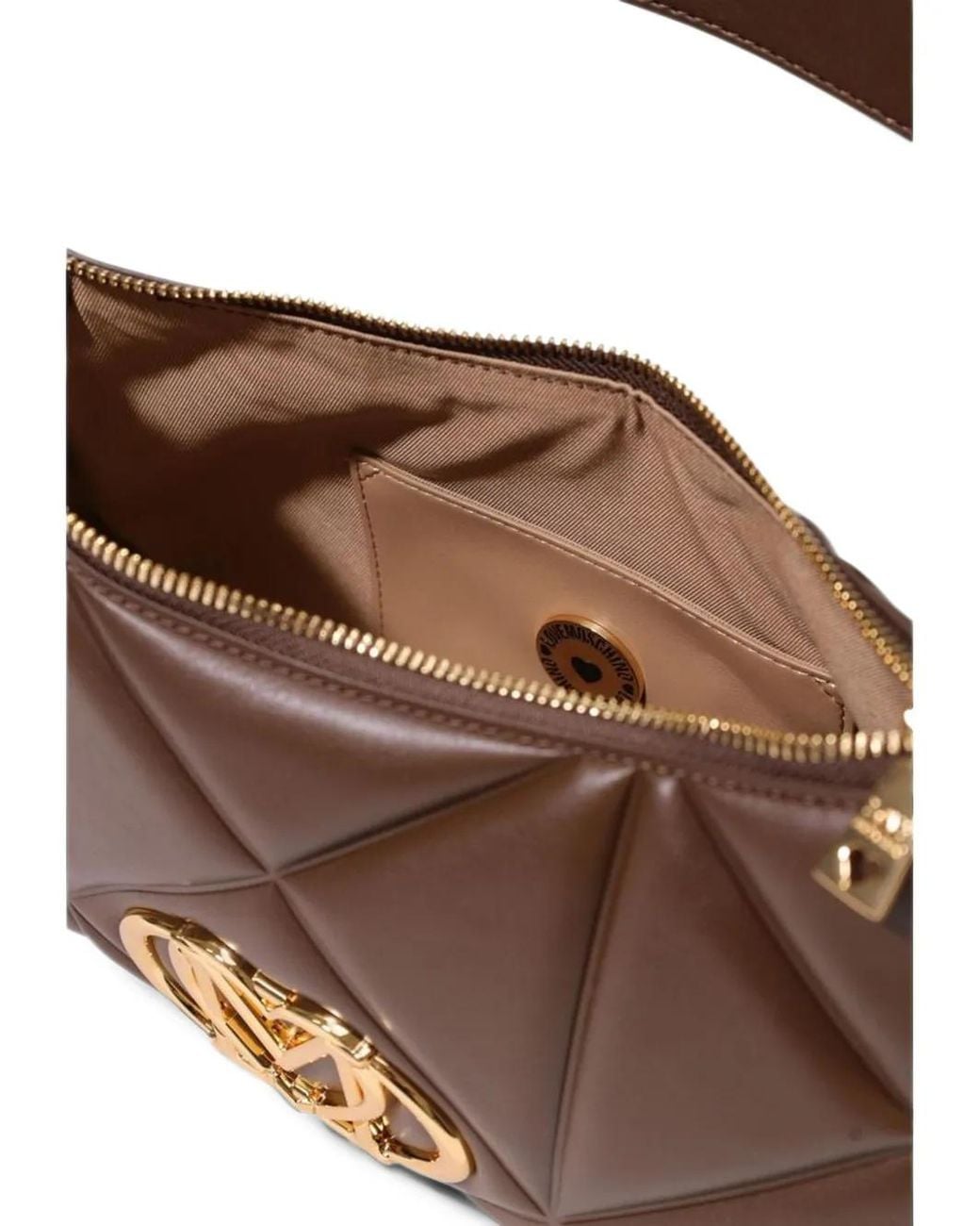 Love Moschino Brown Quilted Logo-Plaque Tote Bag