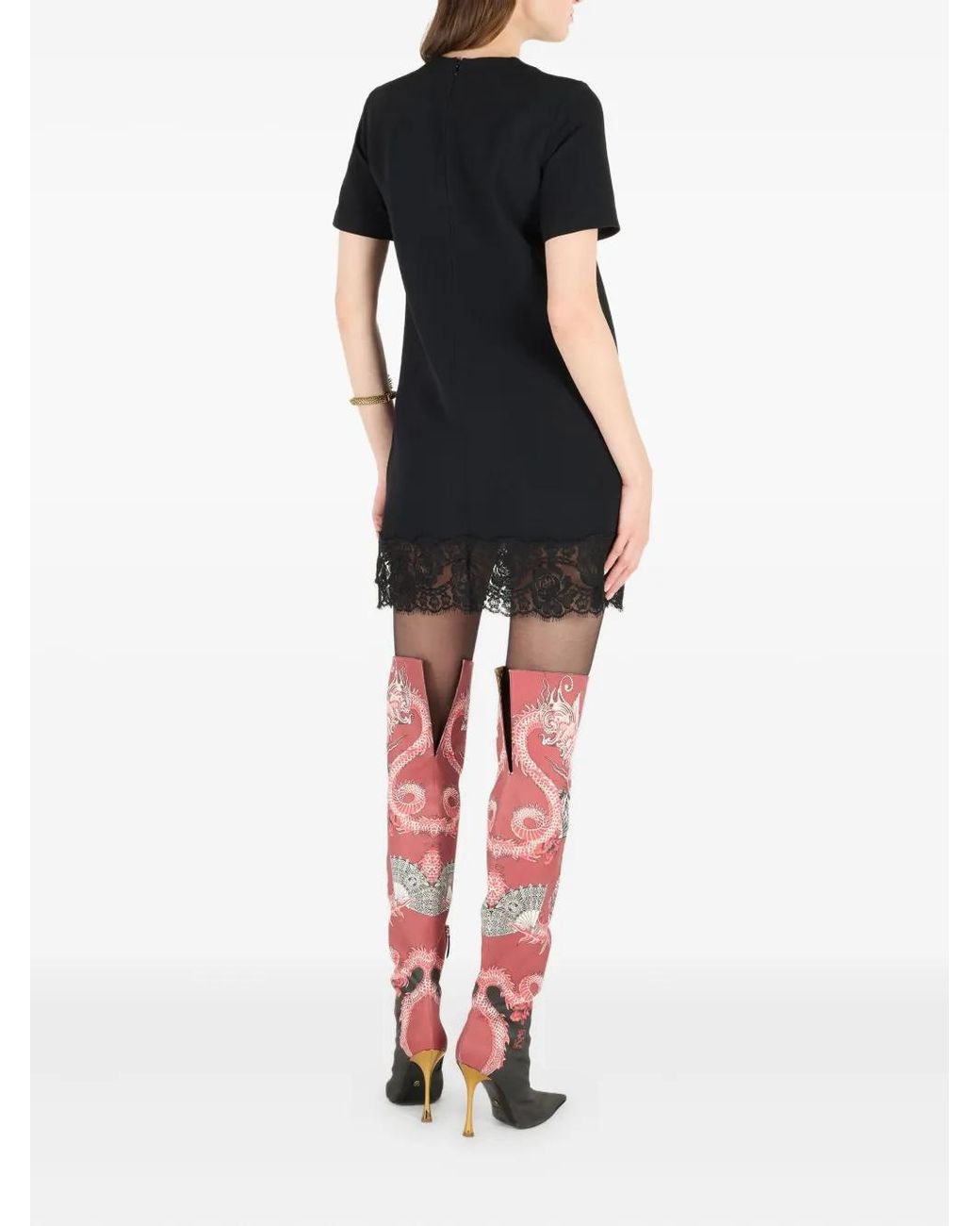 Roberto Cavalli Black Lace-Hem Mini Dress