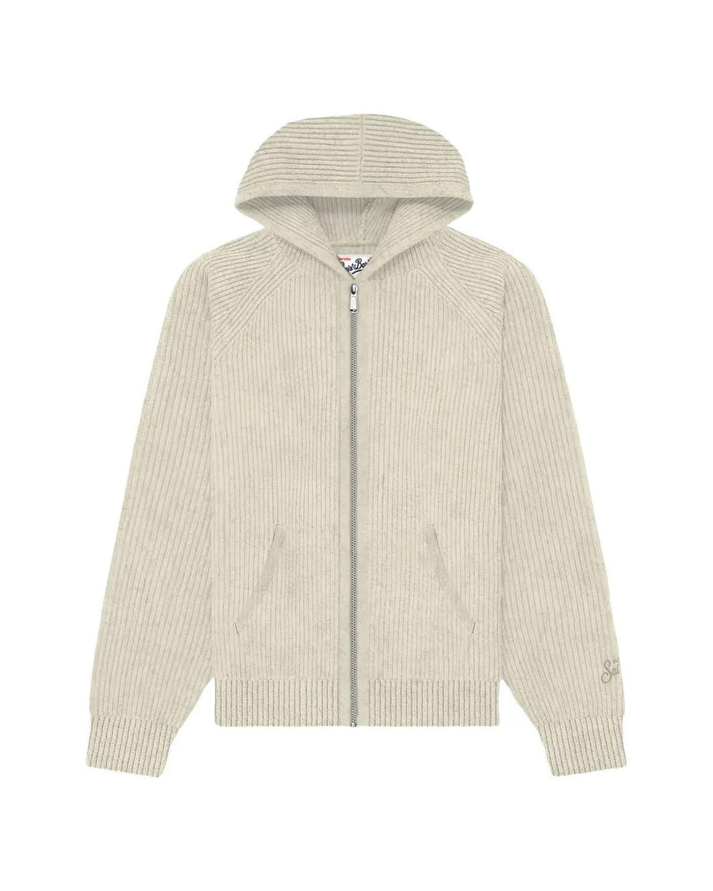 Mc2 Saint Barth White Ribbed-Knit Zip-Up Hoodie for men