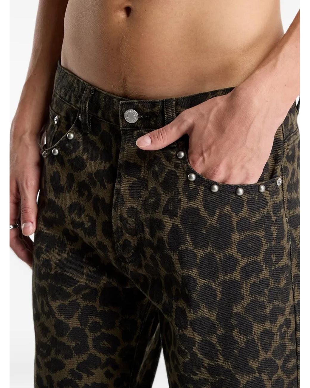 Obey Black Studded Leopard-Print Jeans for men