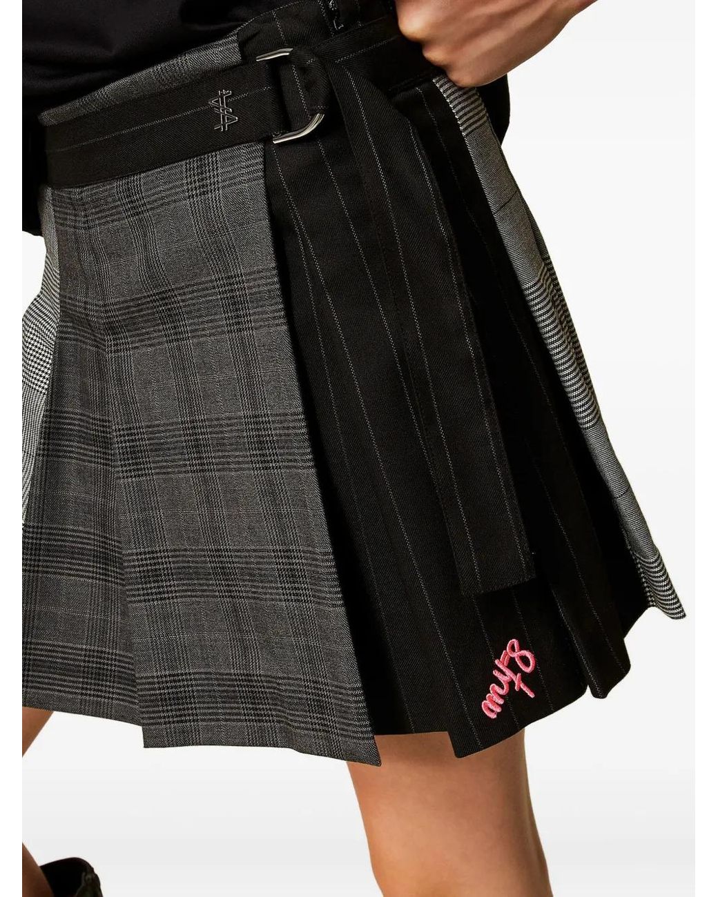 Twinset Black Embroidered Pleated Mini Skirt