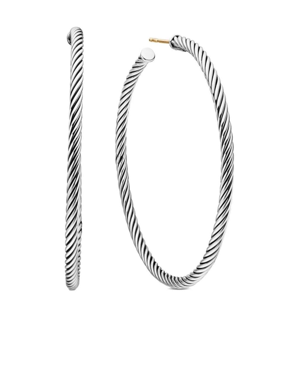 David Yurman Metallic Sterling Sculpted Cable Hoop Earrings