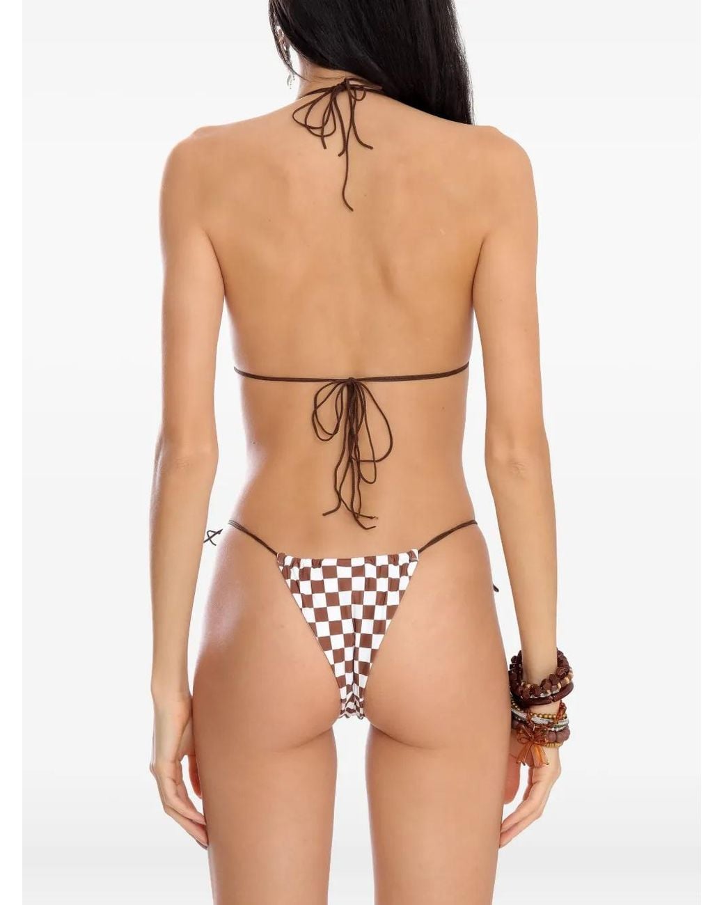 Amir Slama White Check-Print Triangle Bikini Set